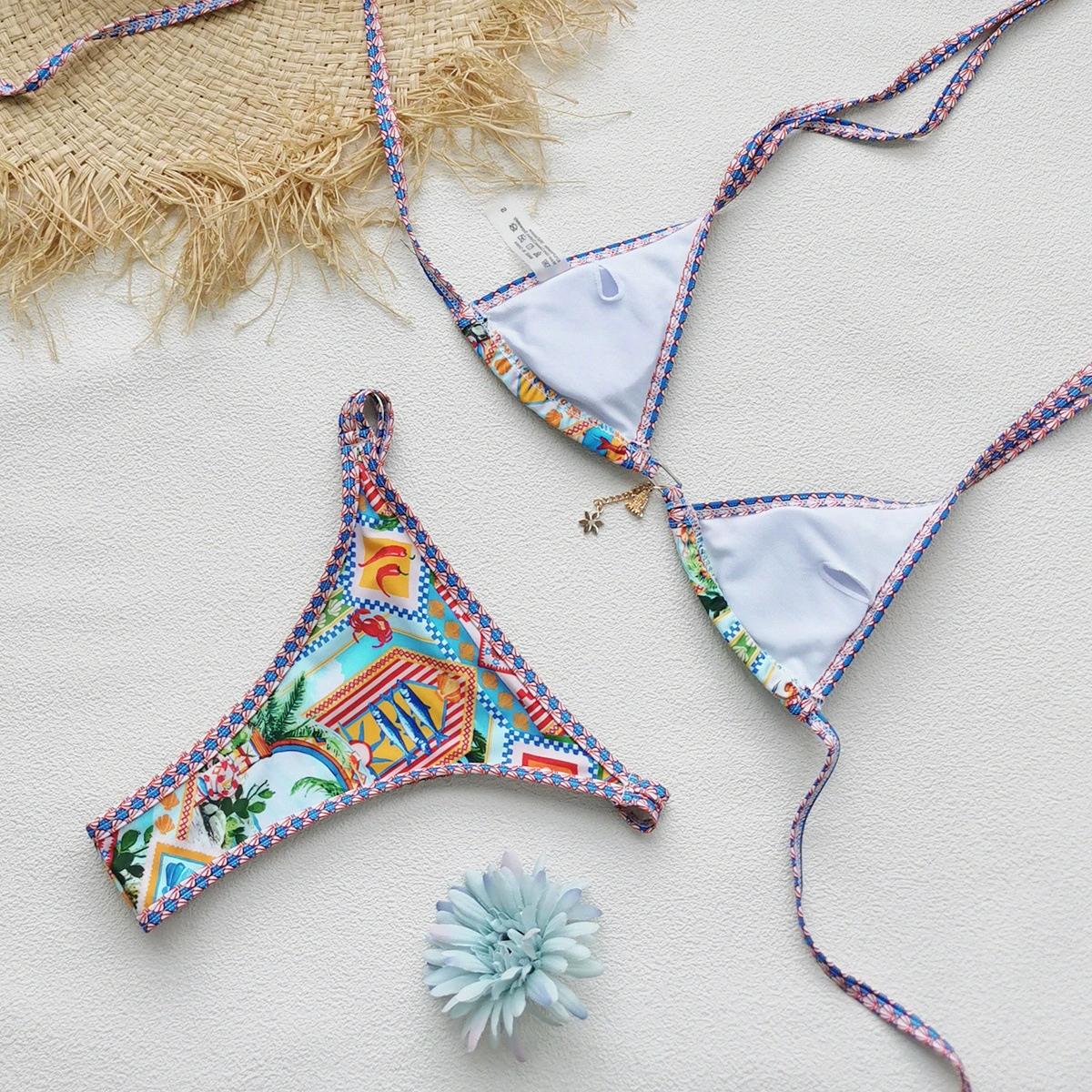 Women's Halter Triangle Bikini Set with Charm view 3