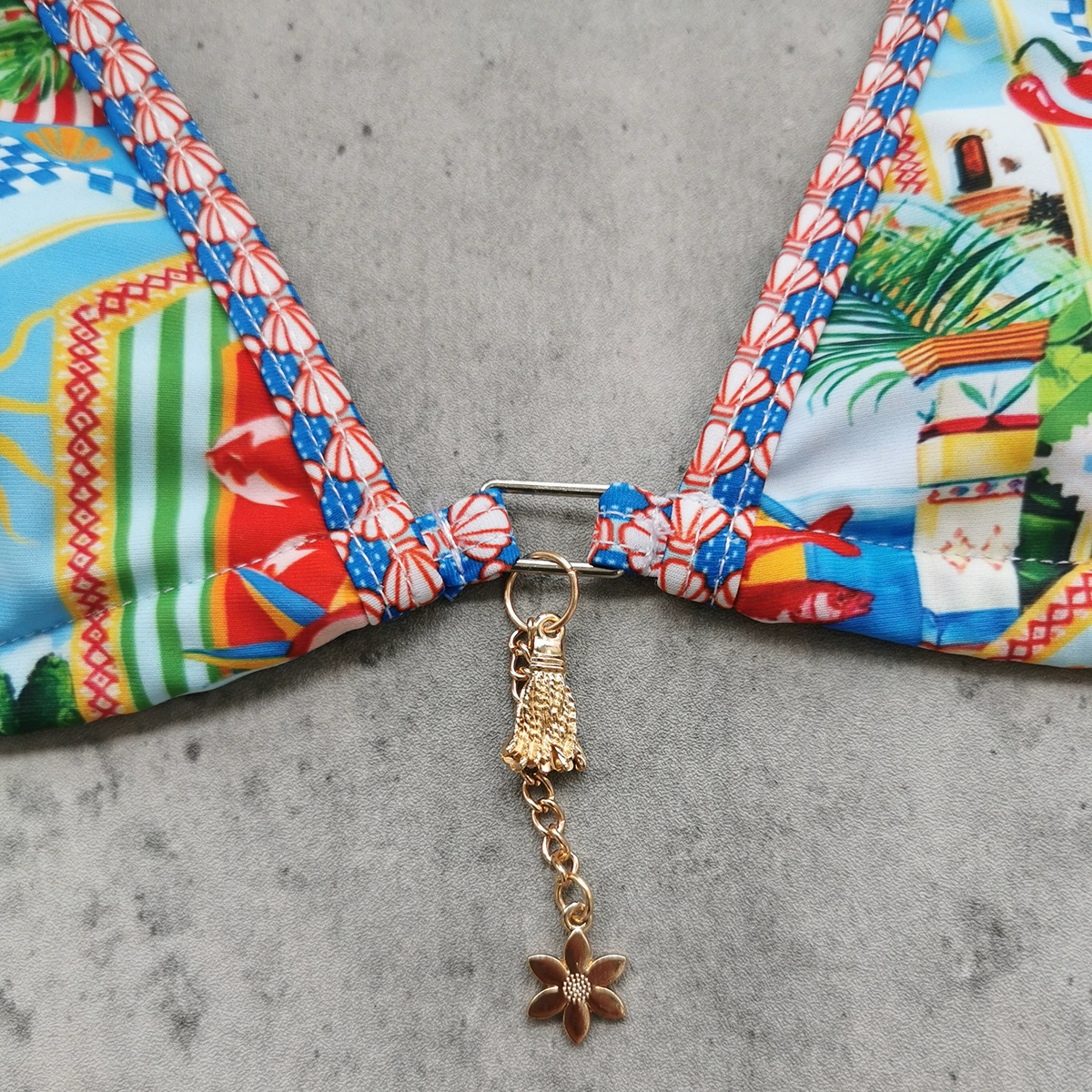 Women's Halter Triangle Bikini Set with Charm view 4