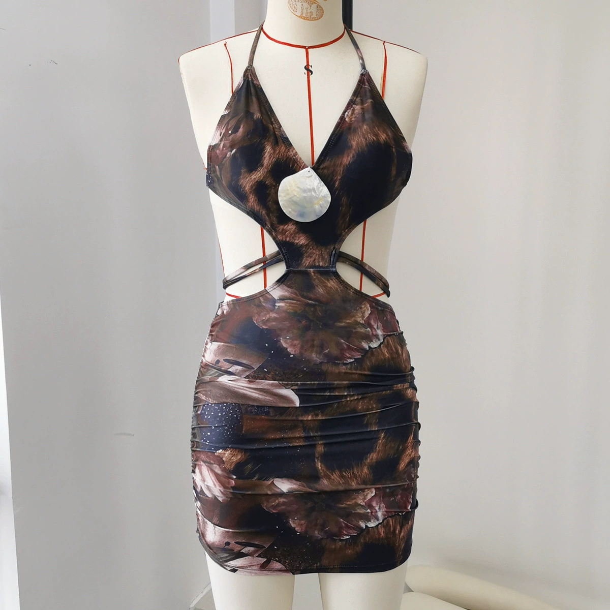 Halter Two Piece Swimsuit with Ruched Skirted Bottom view 4