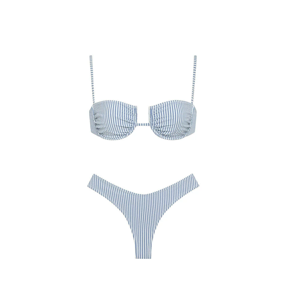 Spaghetti Strap Bandeau Bikini Set with High-Cut Legs