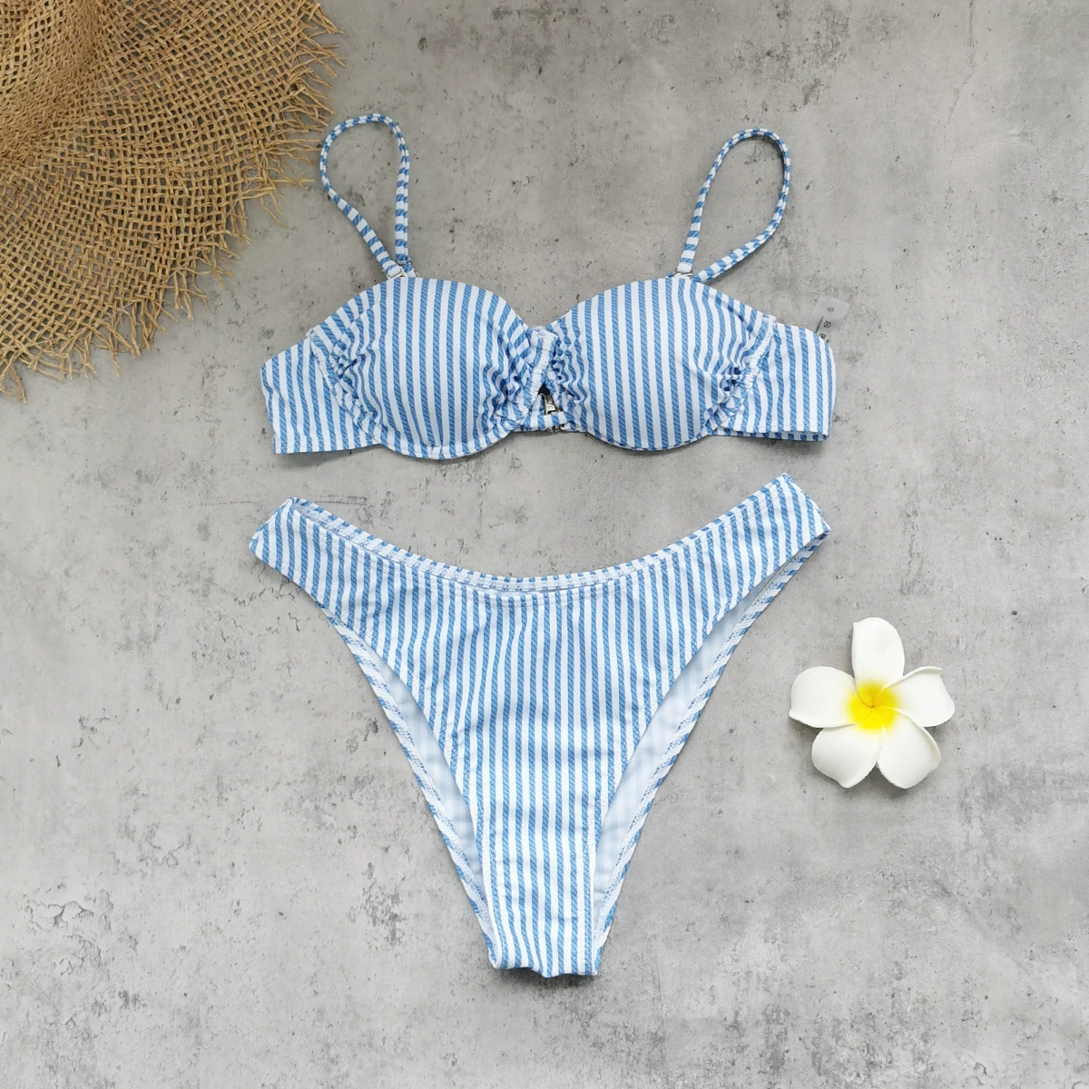 Spaghetti Strap Bandeau Bikini Set with High-Cut Legs
