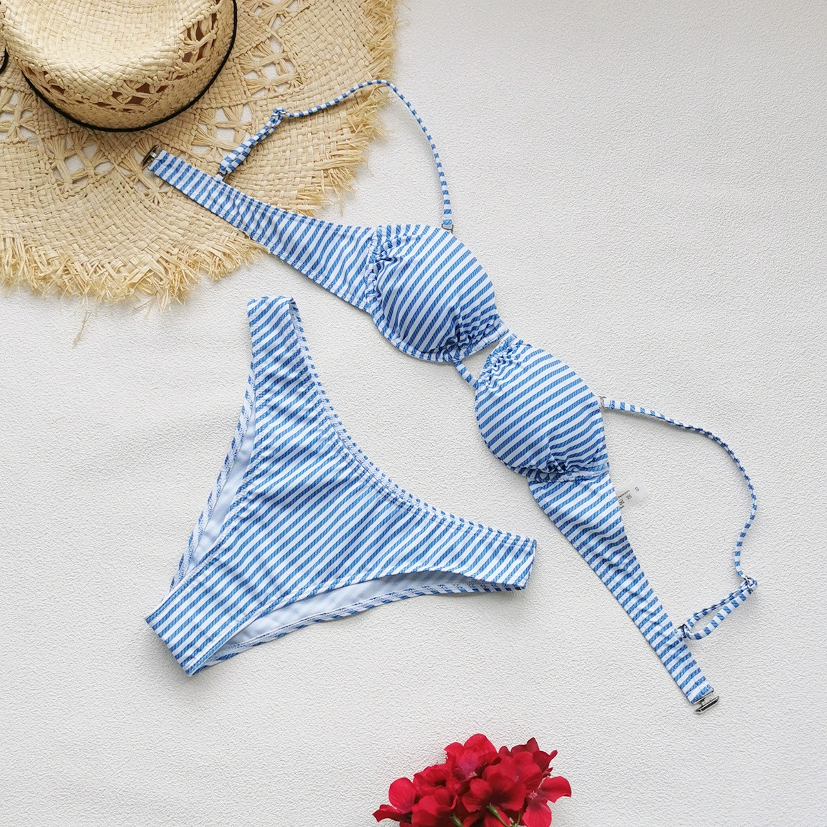 Spaghetti Strap Bandeau Bikini Set with High-Cut Legs view 6