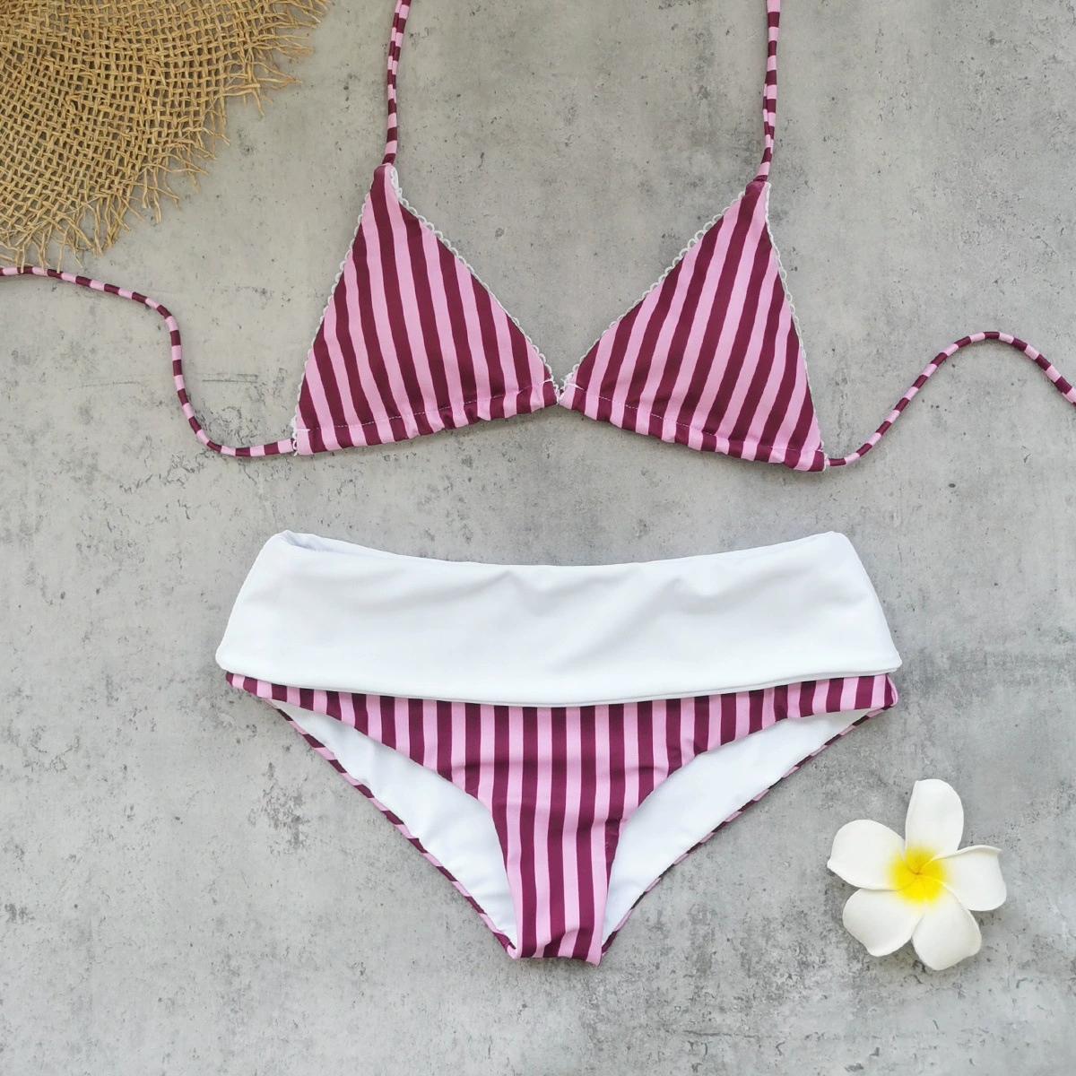 Women’s Two-Piece Triangle Bikini Set with Fold-Over Bottom