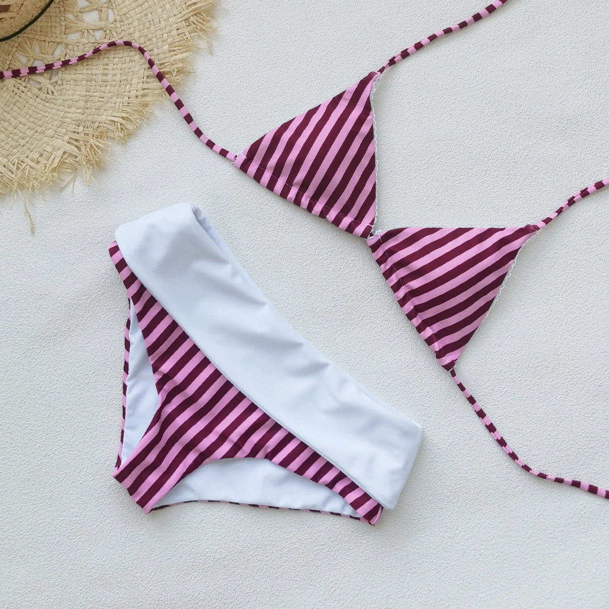 Women's Two-Piece Triangle Bikini Set with Fold-Over Bottom view 4