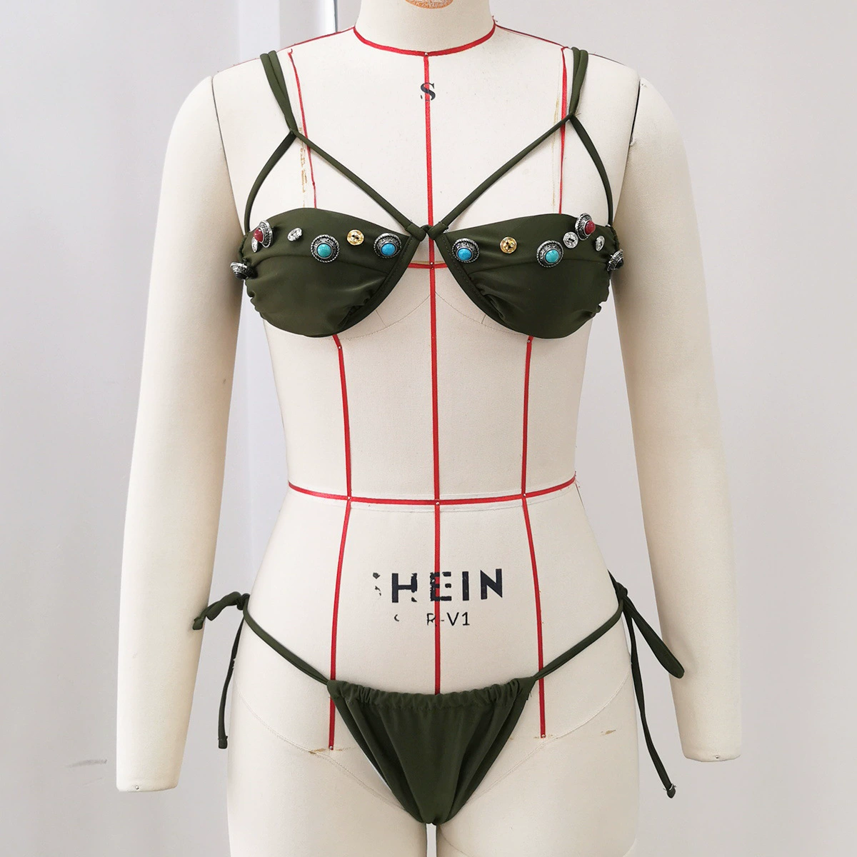 Embellished Strappy Bikini Set with Tie-Side Bottoms view 4