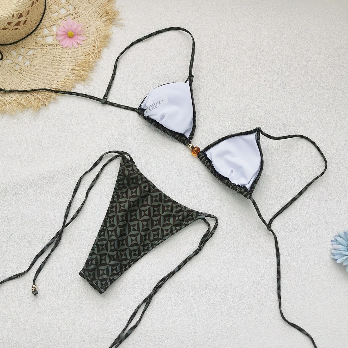 Two-Piece Triangle Bikini Set with Halter Straps and Side-Tie Bottom view 4