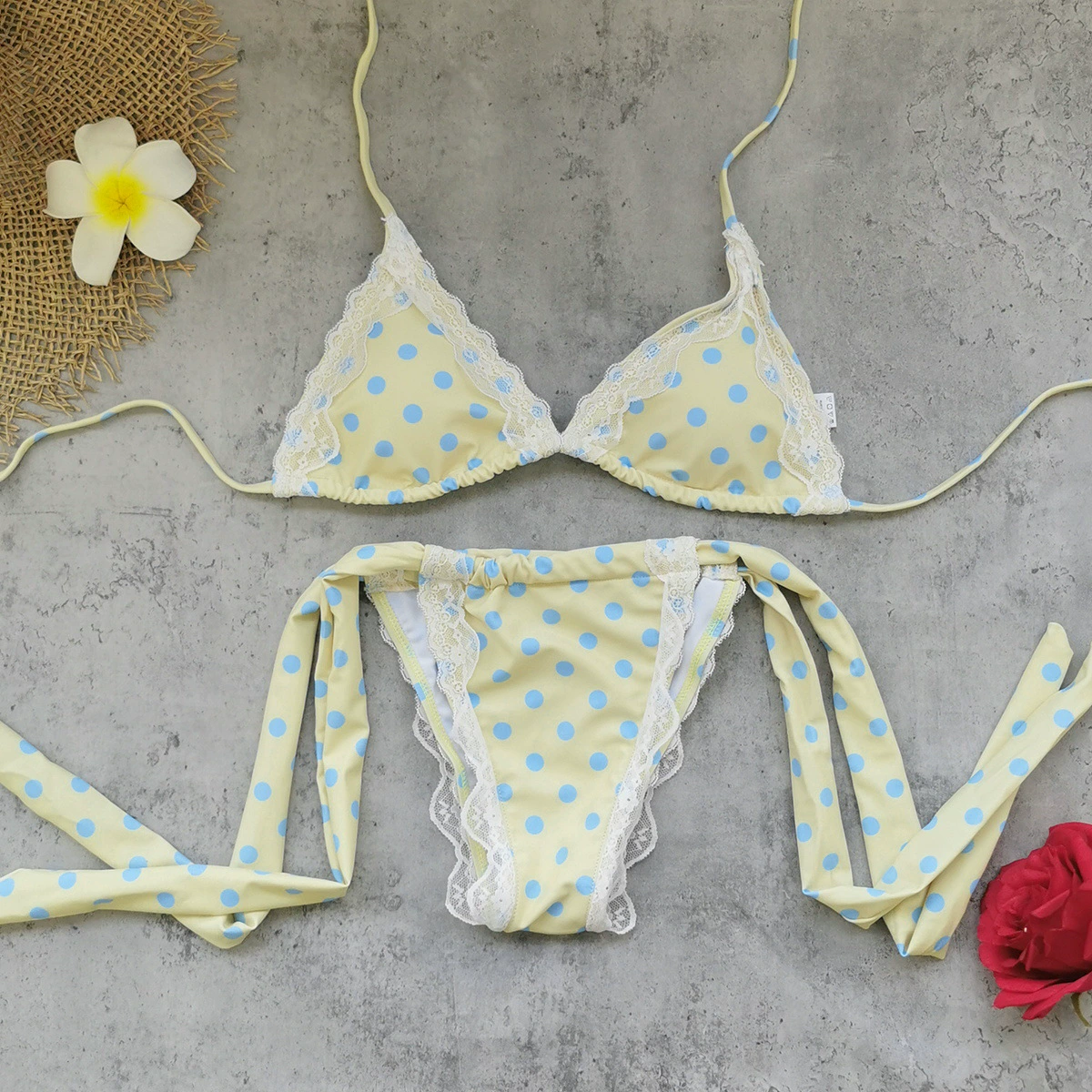 Two-Piece Halter Triangle Bikini Set with Side-Tie Bottom view 7