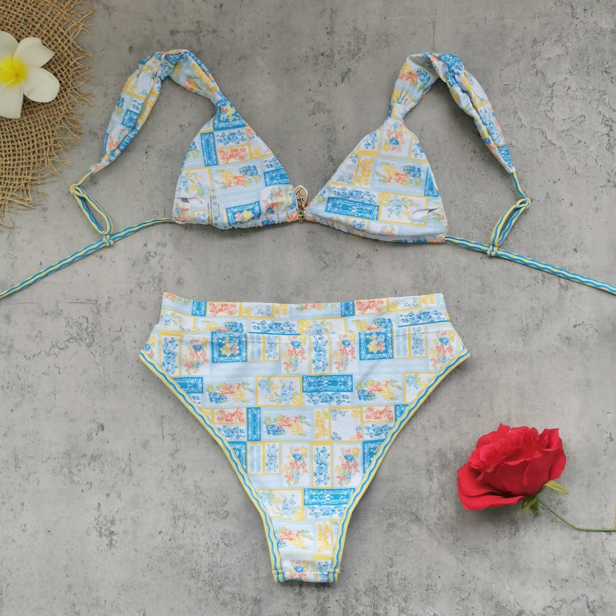 High-Waist Triangle Bikini Set with Back Tie view 4