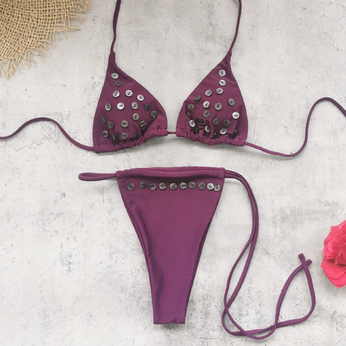 Button Embellished Two-Piece Bikini Set