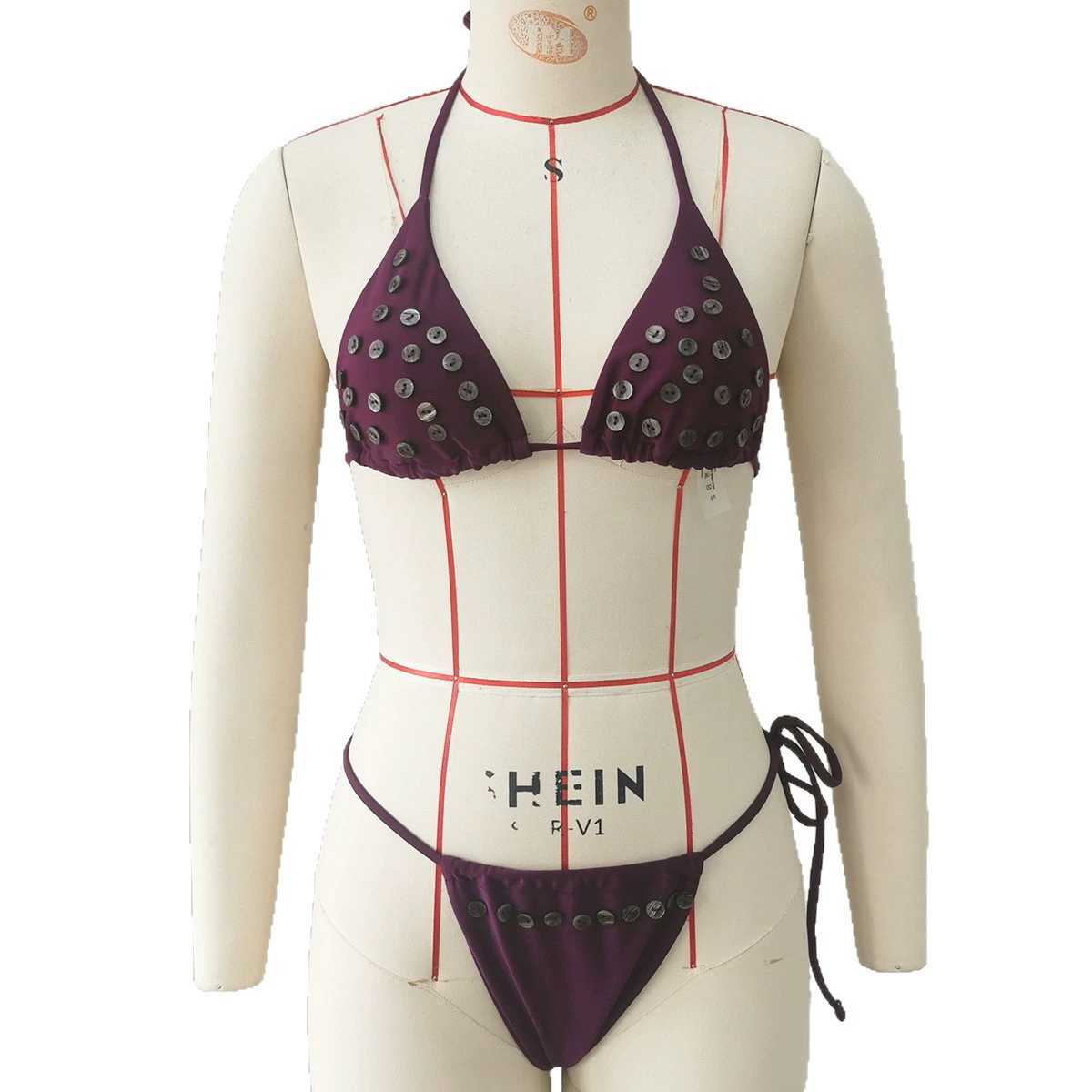 Button Embellished Two-Piece Bikini Set view 5