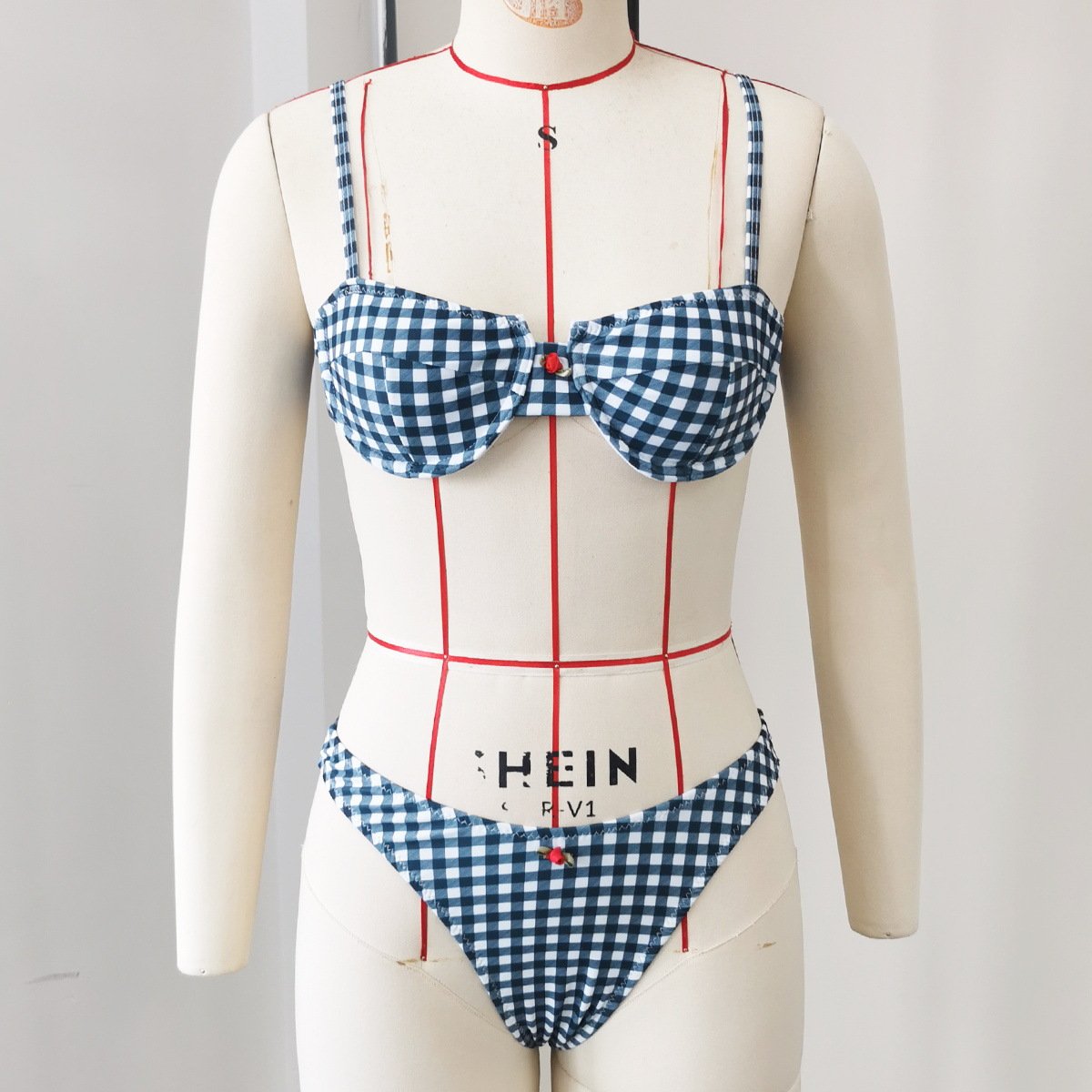 Dark Blue Check Bikini