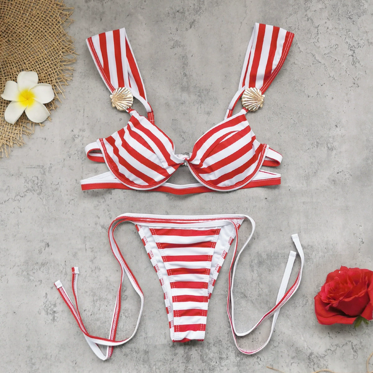 Two-Piece Bikini Set with Shell Details