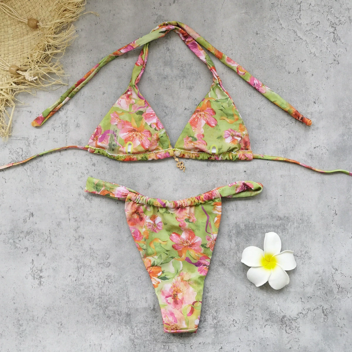 Two-Piece Triangle Bikini Set with Snake Pendant and Side Ties view 4