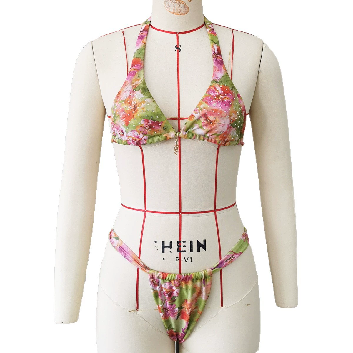Two-Piece Triangle Bikini Set with Snake Pendant and Side Ties view 5