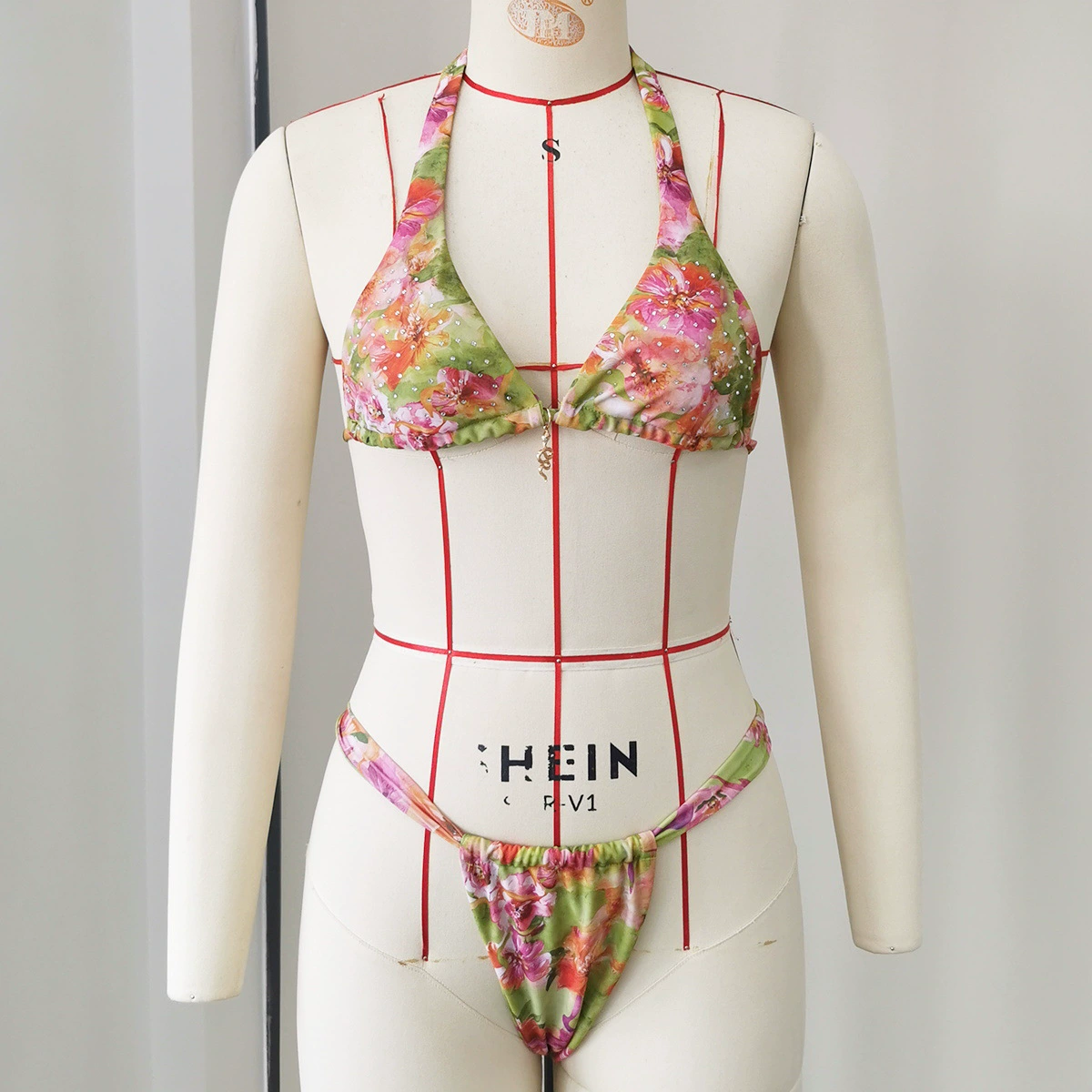 Two-Piece Triangle Bikini Set with Snake Pendant and Side Ties view 6