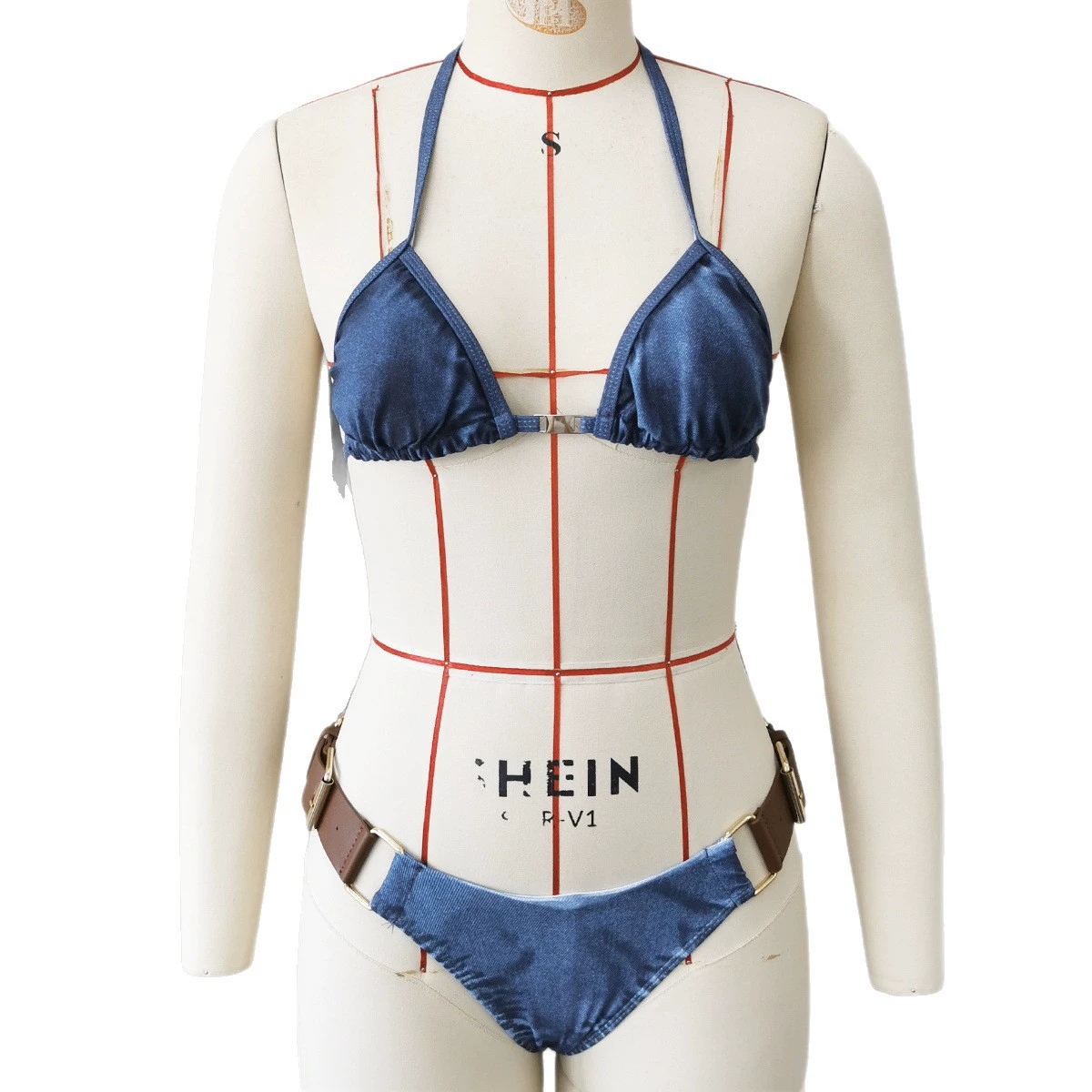 Triangle Halter Bikini Set with Belted High-Cut Briefs view 5