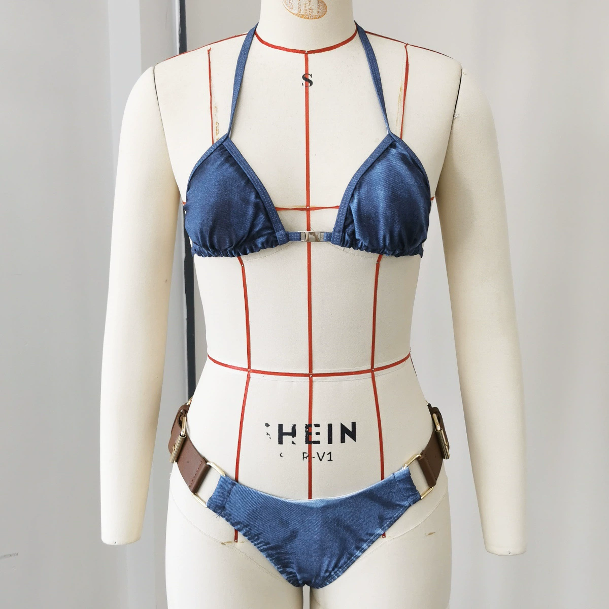 Triangle Halter Bikini Set with Belted High-Cut Briefs view 6