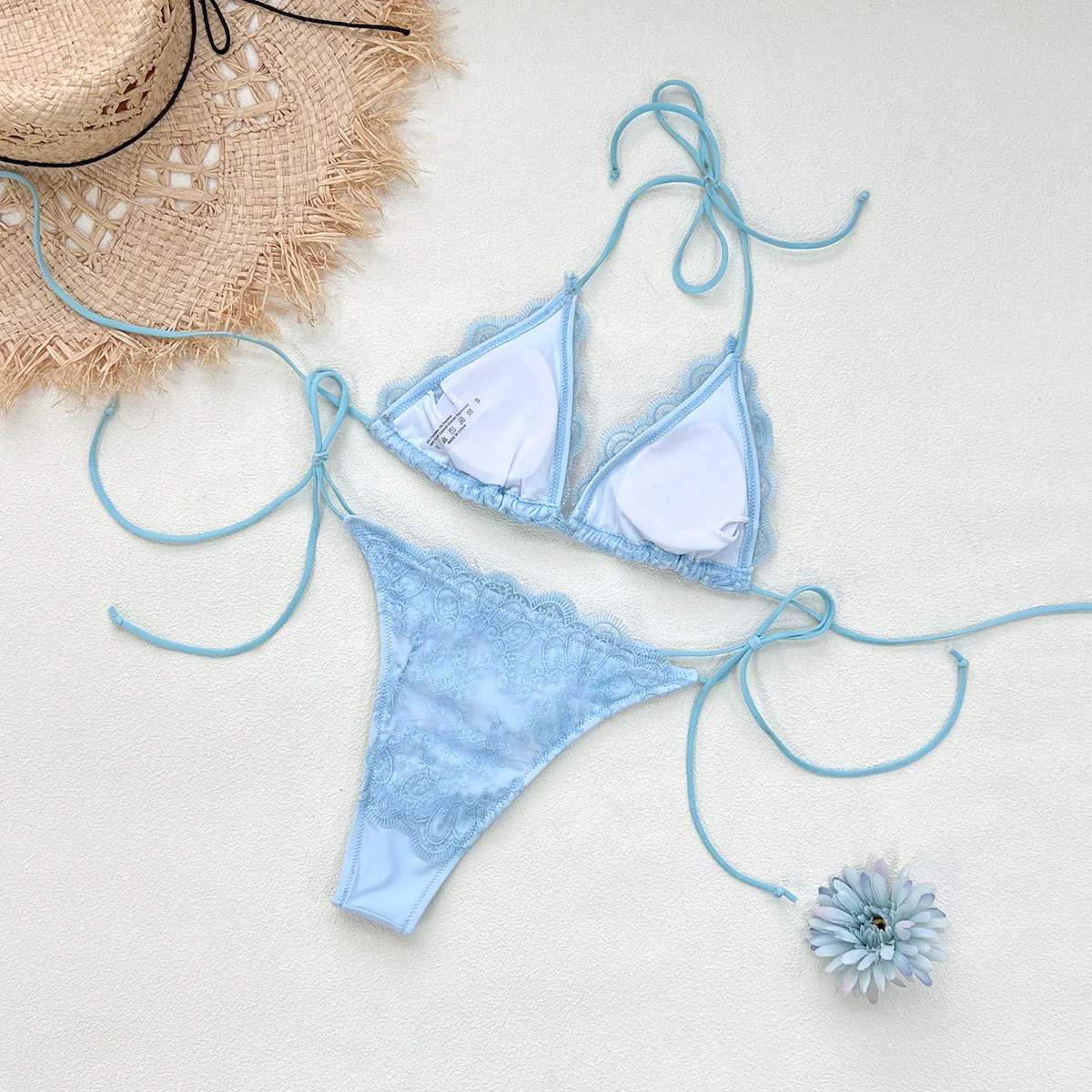 Two-Piece Halter Triangle Bikini Set with Tie-Side Bottoms view 3