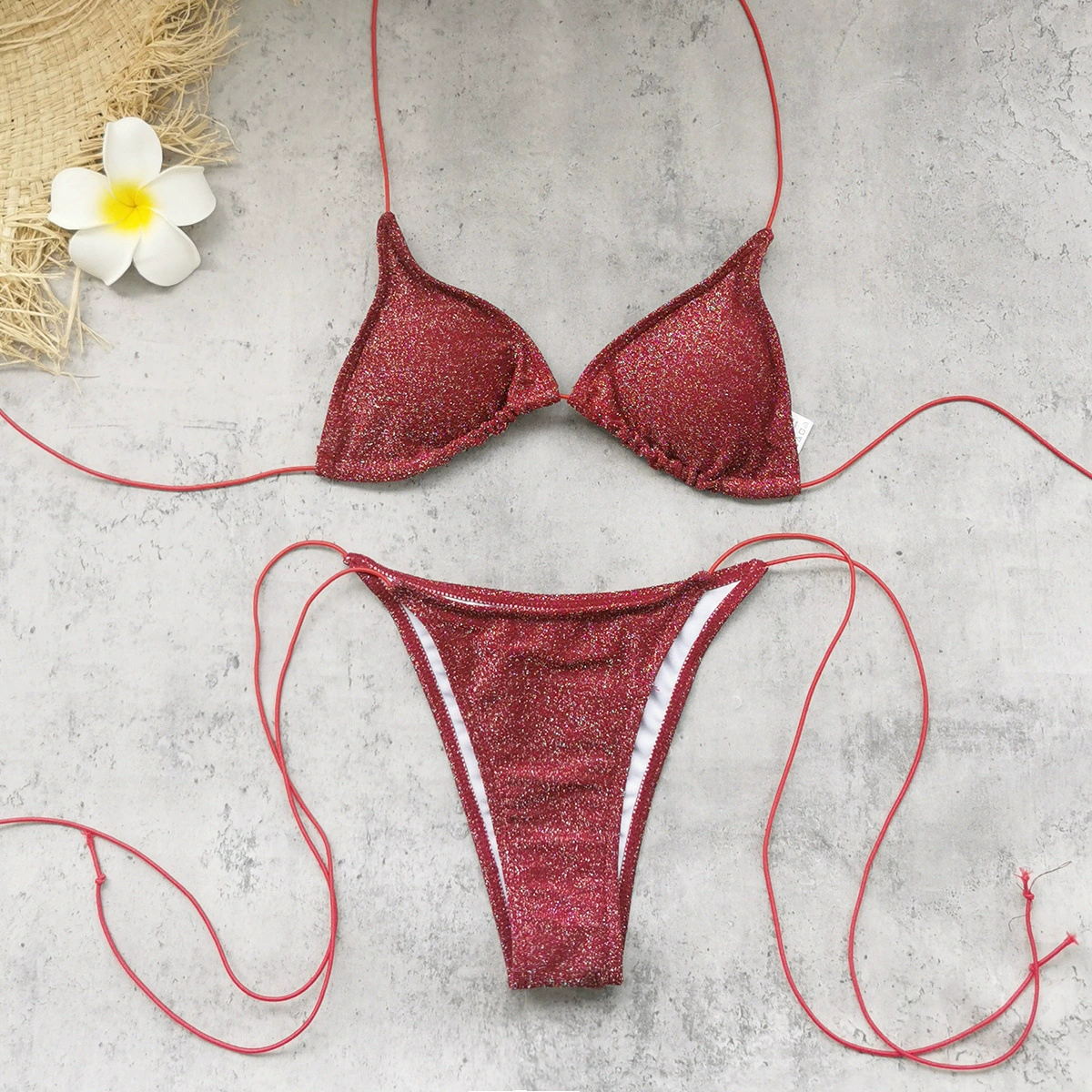 Two Piece String Bikini Set with Triangle Top