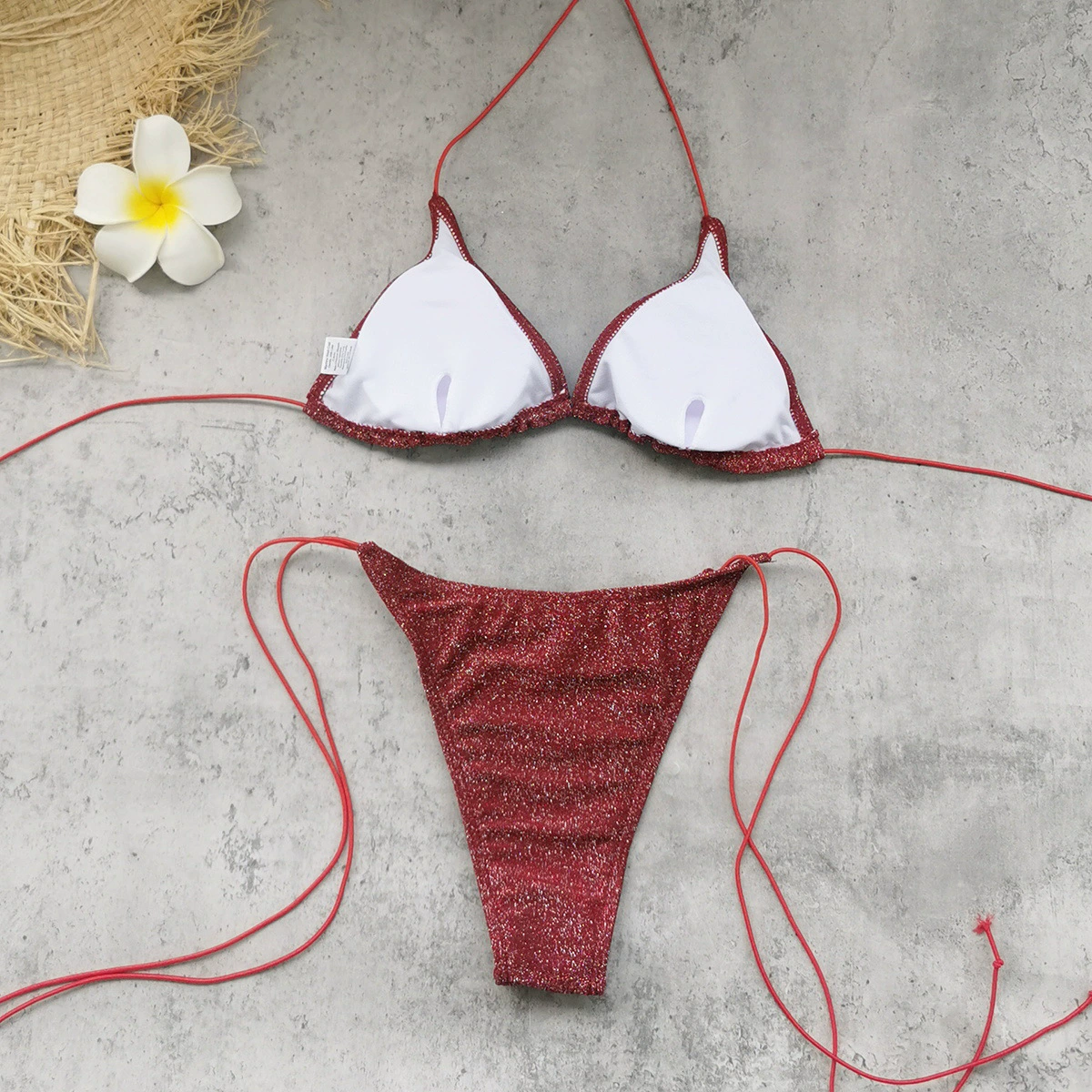 Two Piece String Bikini Set with Triangle Top view 3
