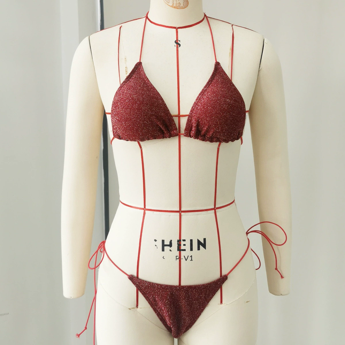 Two Piece String Bikini Set with Triangle Top view 4