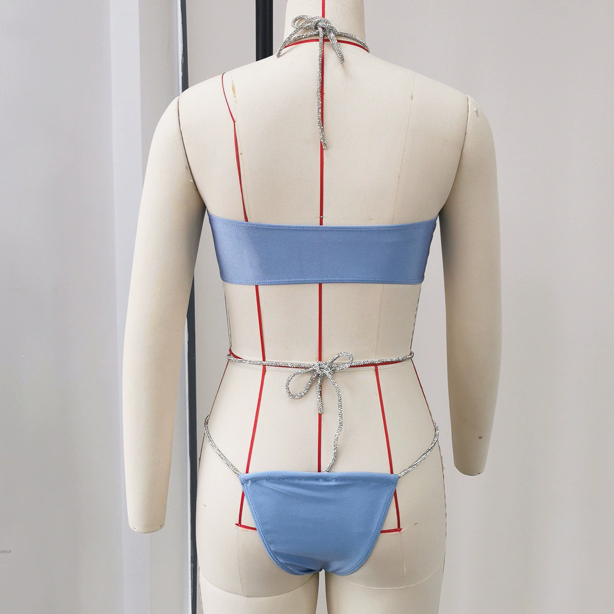 Bandeau Halter Bikini Set with Rhinestone Straps and High-Cut Briefs view 4