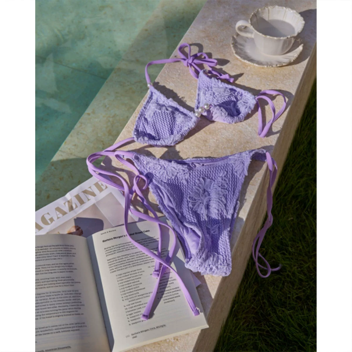 Two-Piece Triangle Bikini Set with Halter Neck and Side Ties