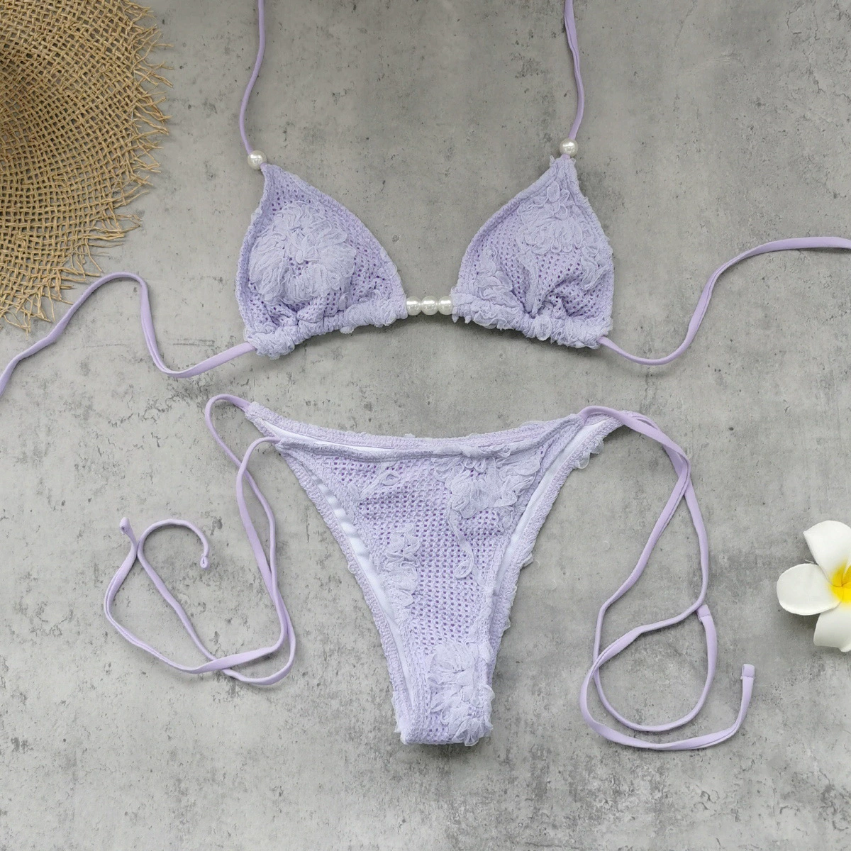 Two-Piece Triangle Bikini Set with Halter Neck and Side Ties