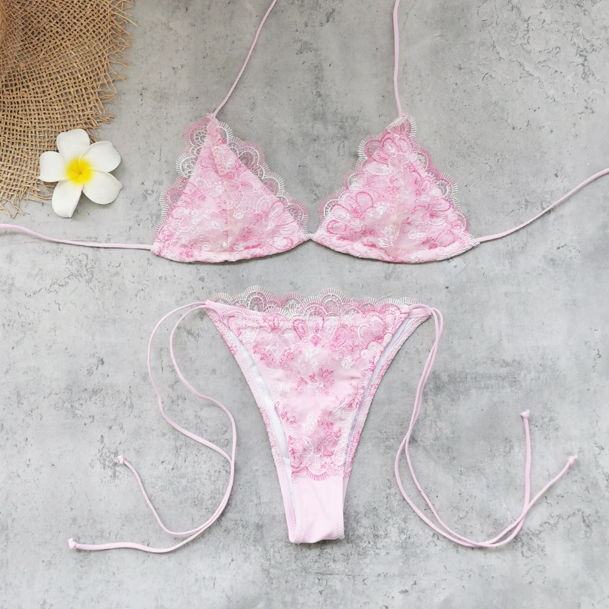 Two-Piece Triangle Bikini with String Ties and Low-Rise Bottoms view 3
