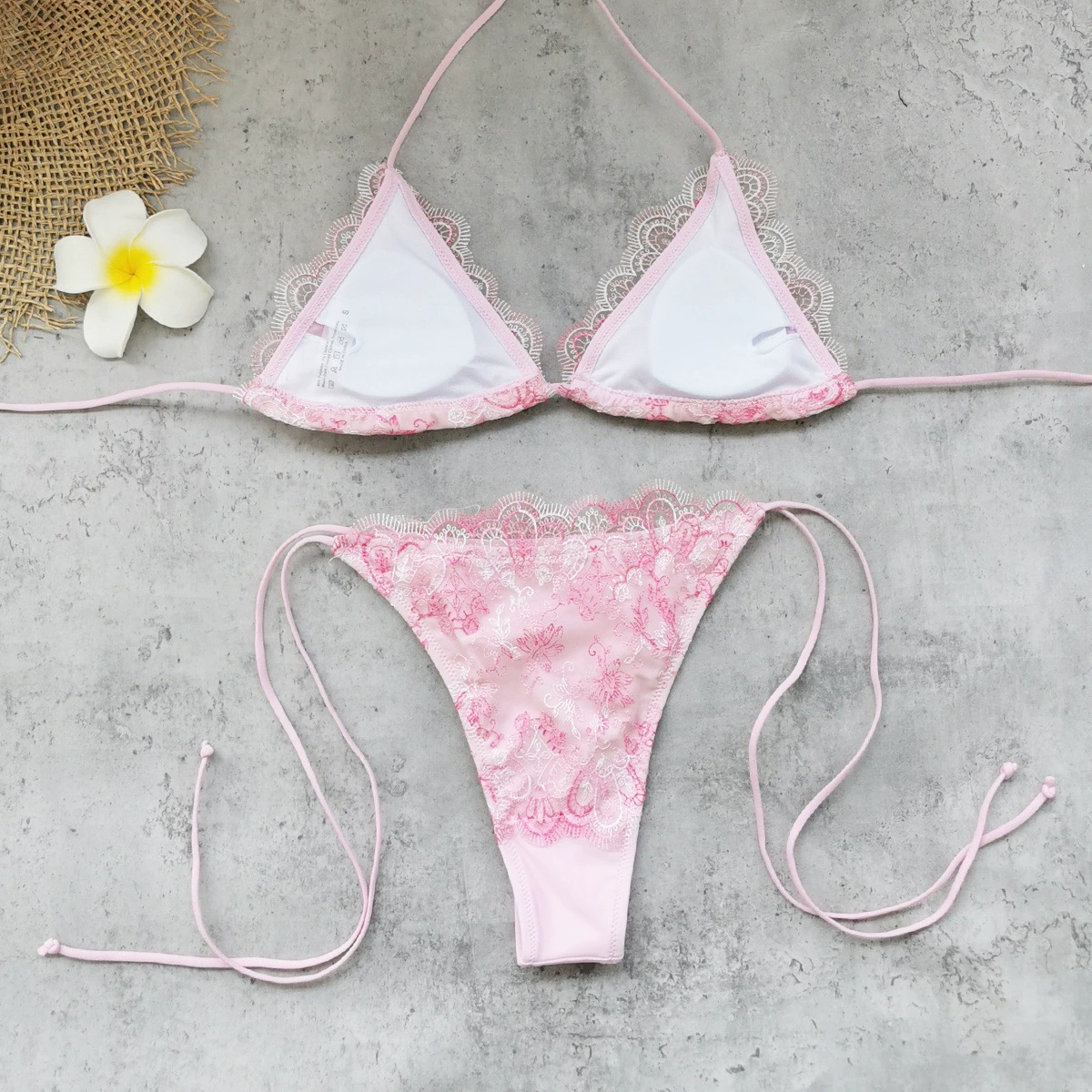 Two-Piece Triangle Bikini with String Ties and Low-Rise Bottoms view 4