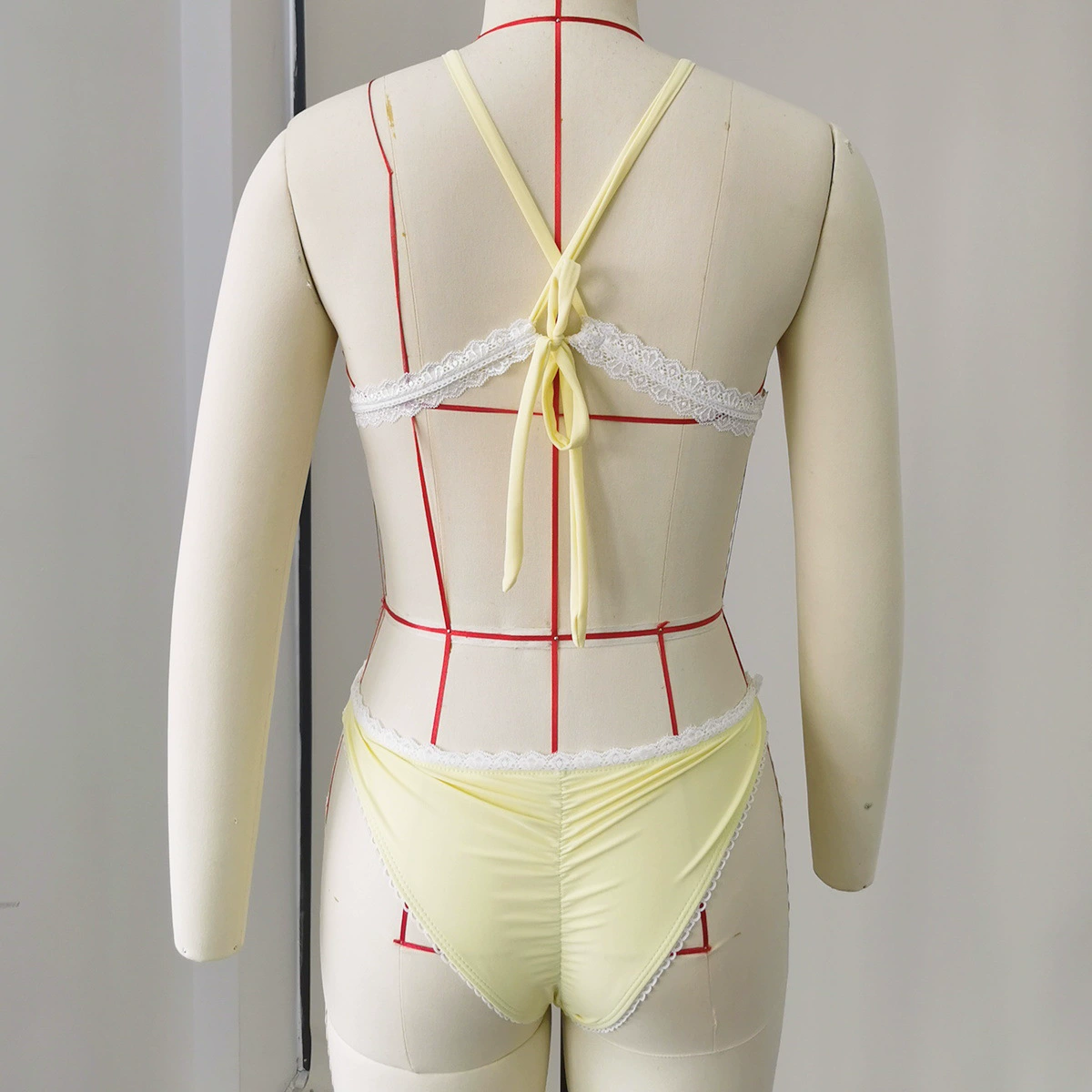 Lace Trim Triangle Bikini Set with Back Tie view 3