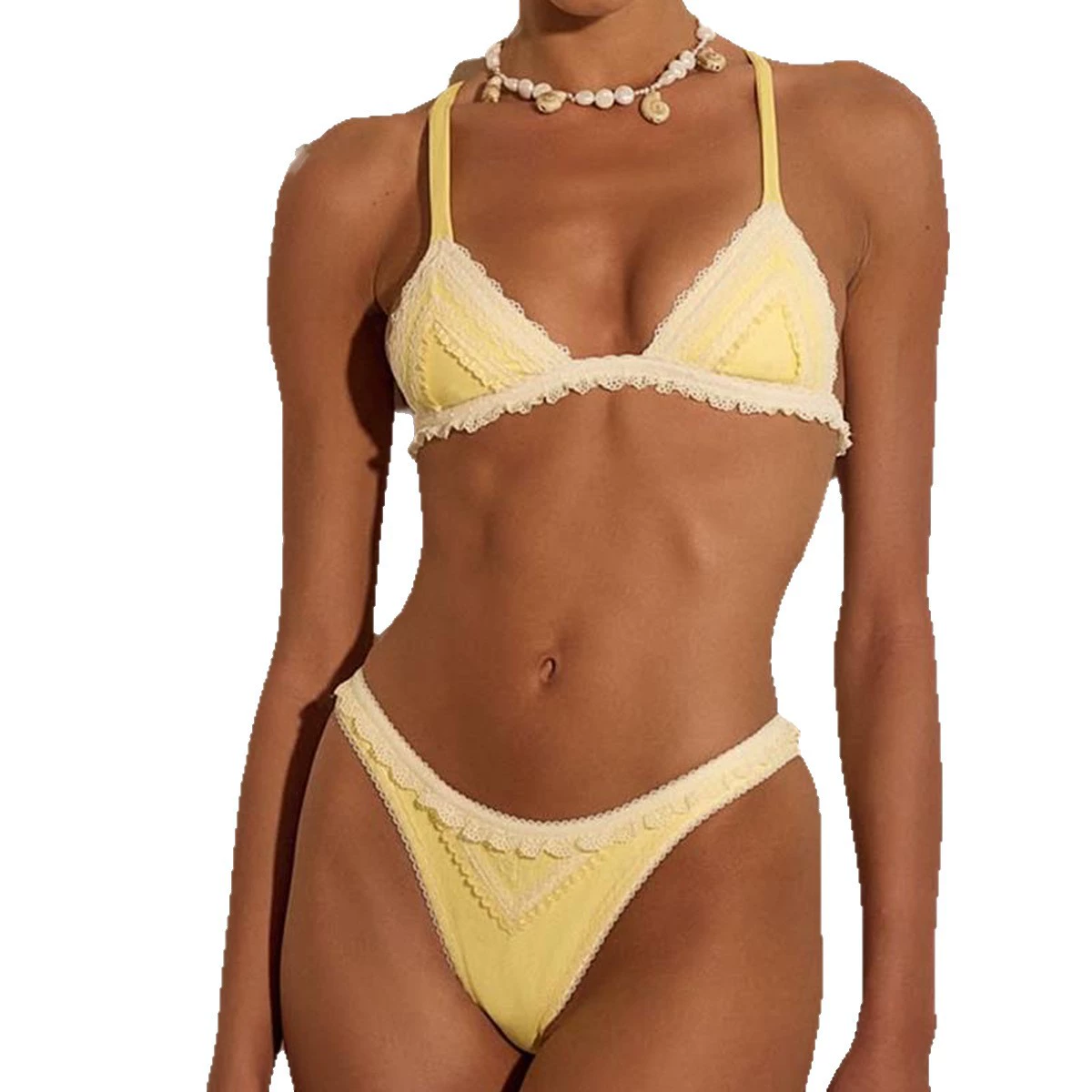 Lace Trim Triangle Bikini Set with Back Tie view 5