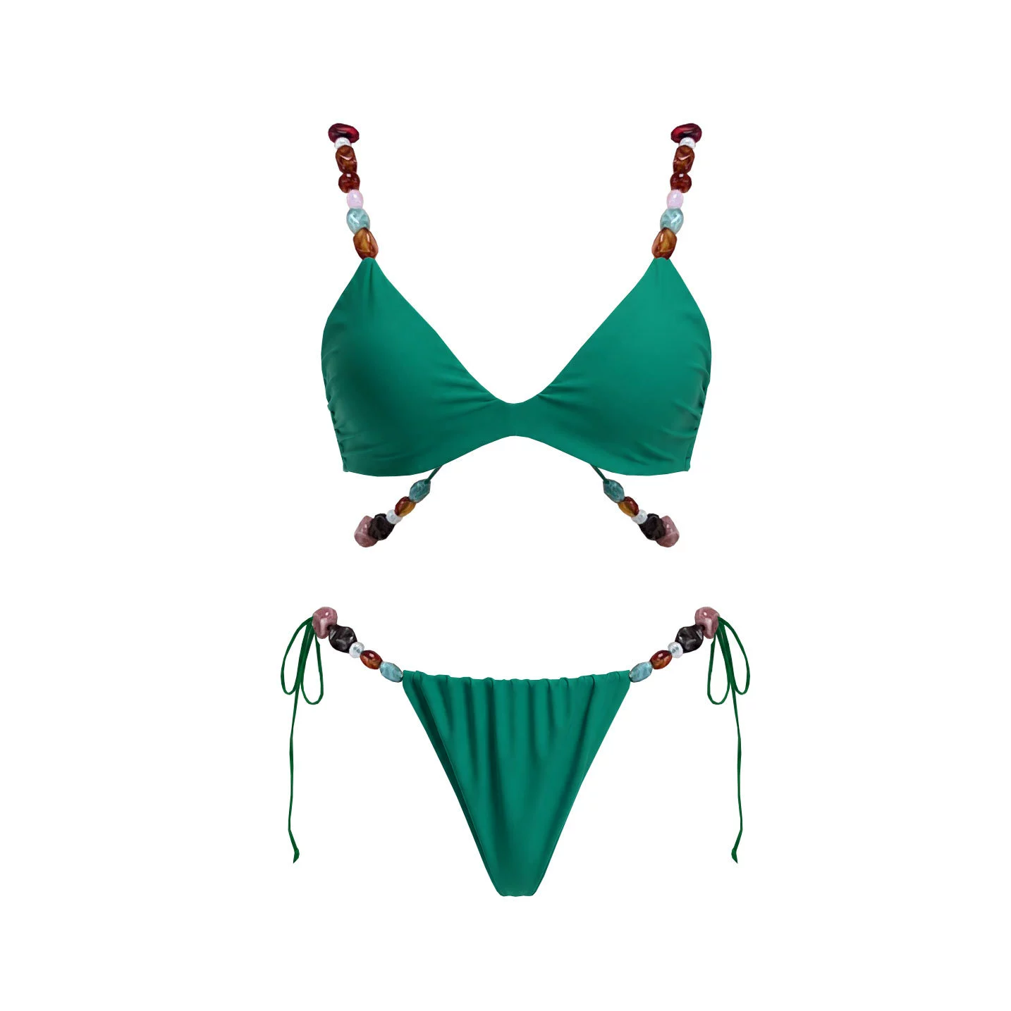 Women's Beaded Bikini Set with Triangle Top and Side-Tie Bottom view 4