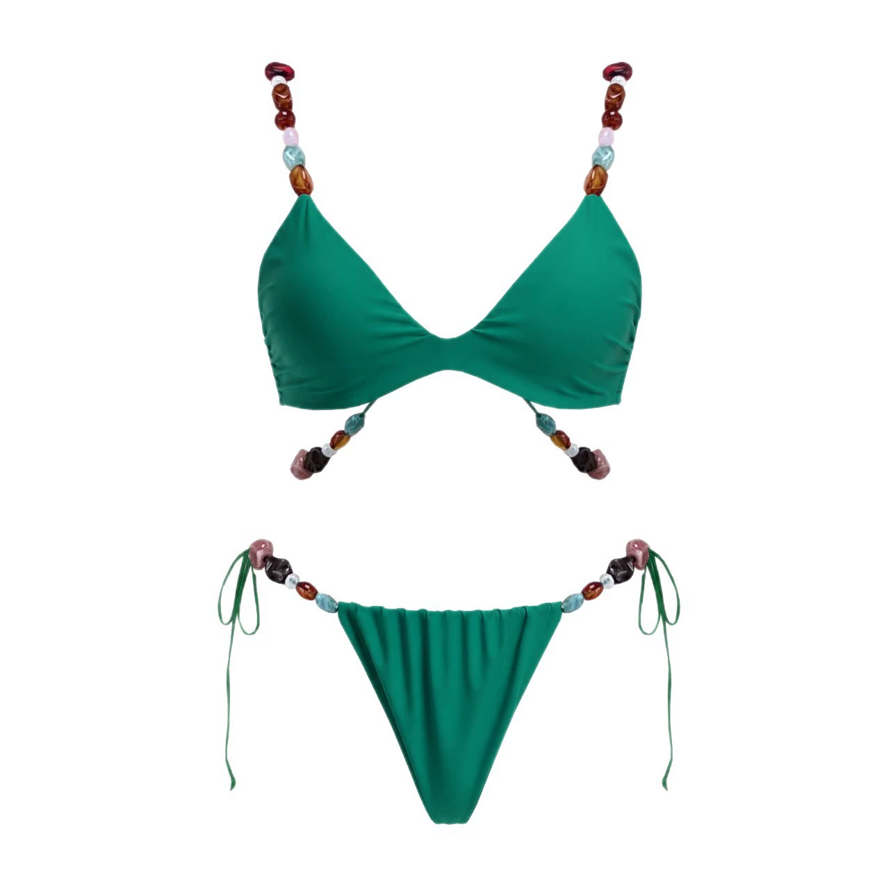 Women's Beaded Bikini Set with Triangle Top and Side-Tie Bottom view 5