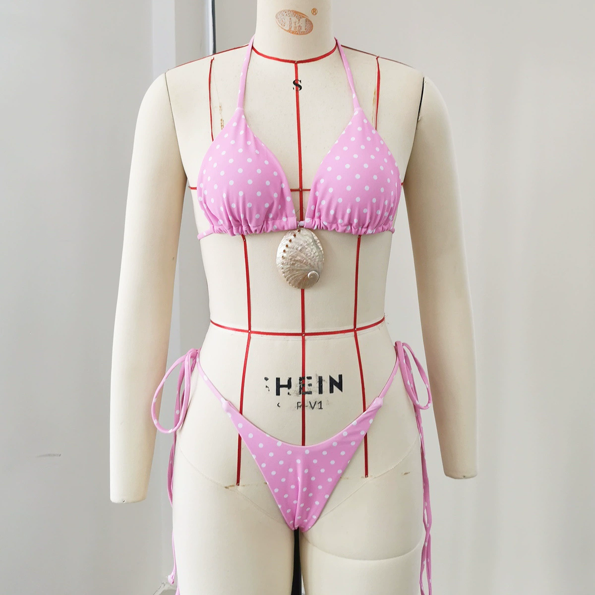 Halter Neck Triangle Bikini Set with Shell
