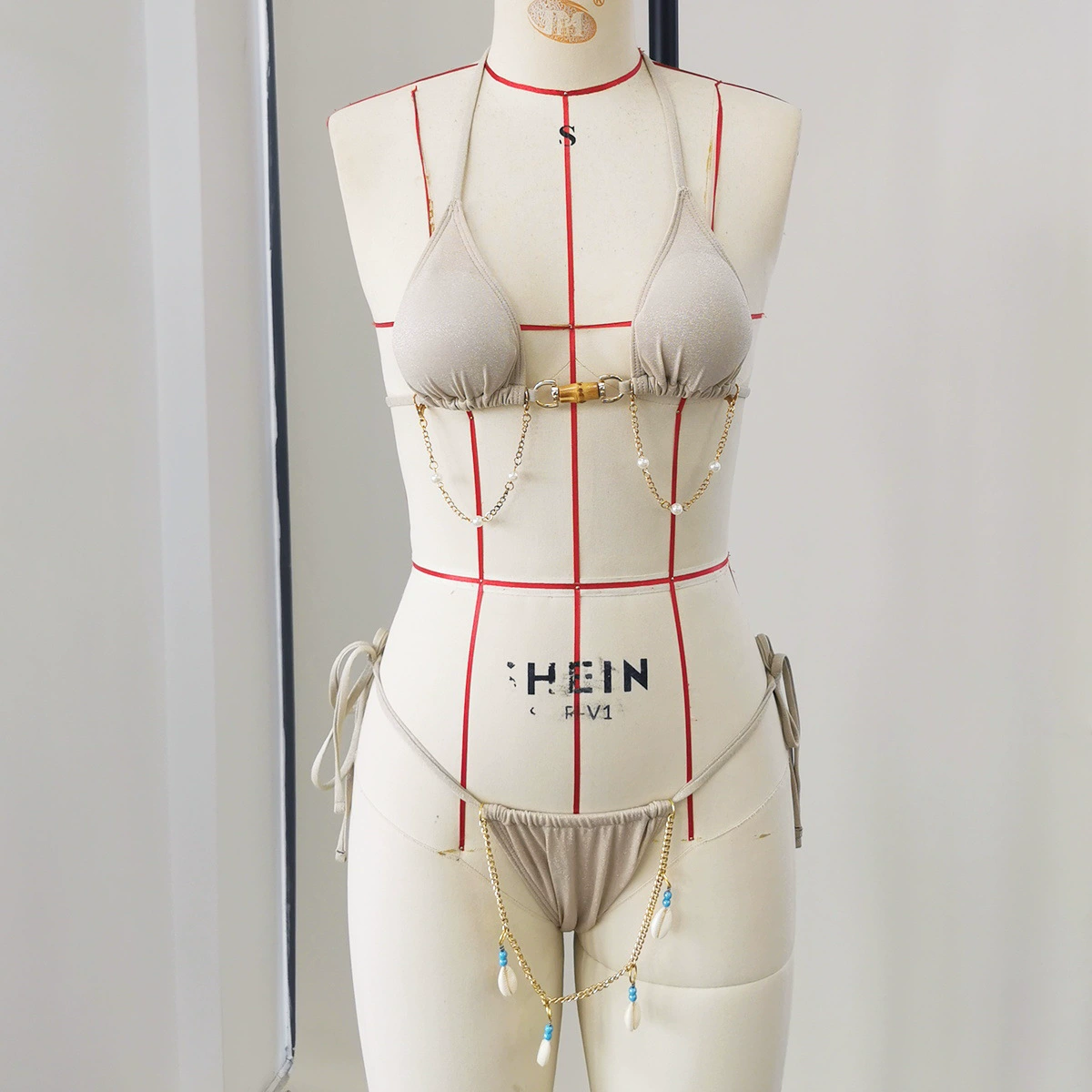 Halter Triangle Bikini Set with Chain Details