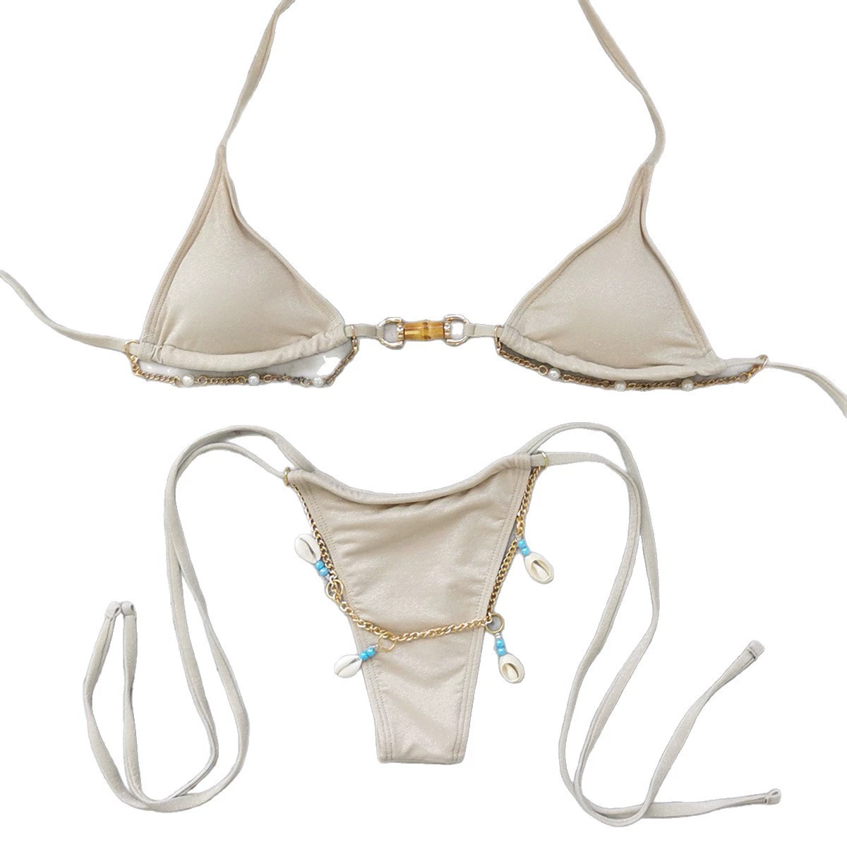 Halter Triangle Bikini Set with Chain Details view 5