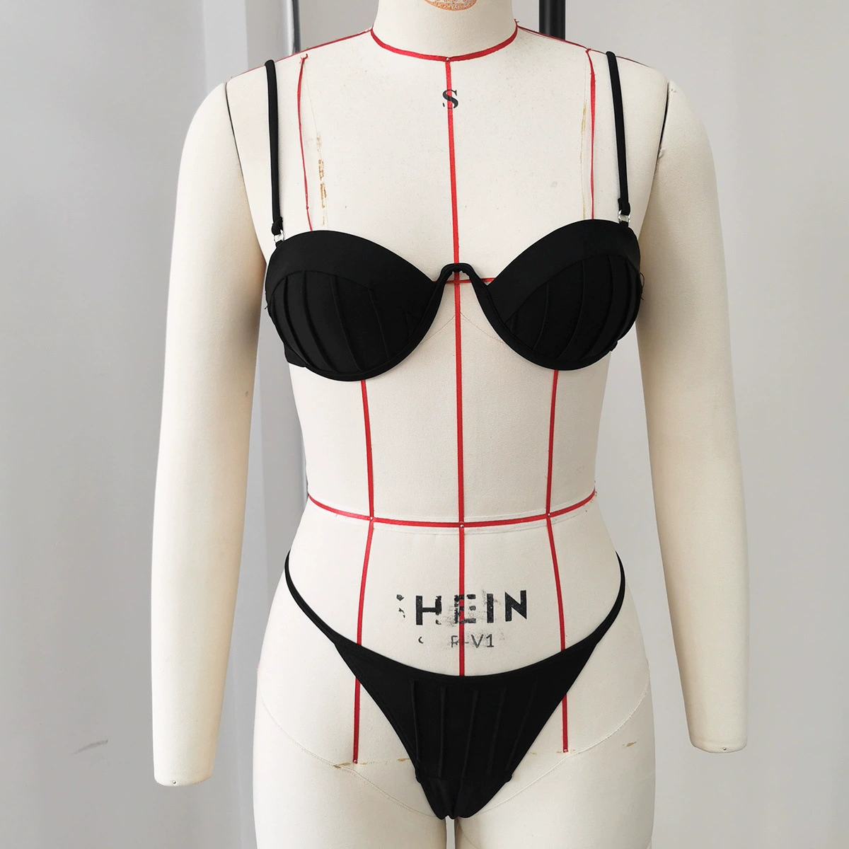 Women's Two-Piece Bikini Set with Ruched Underwire Cups and High-Cut Bottom view 3