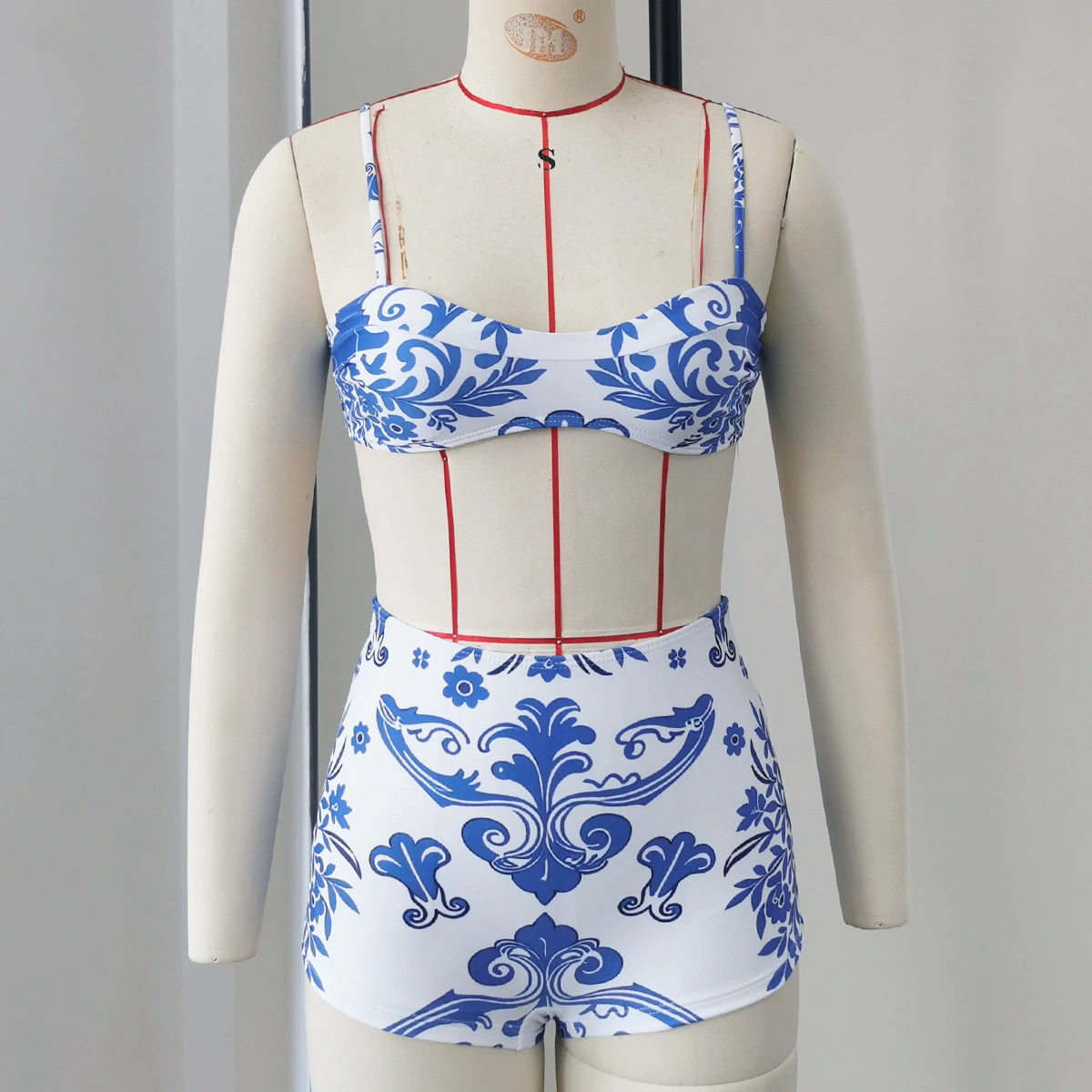 Two-Piece Bikini Set with High-Waist Boy Shorts view 3