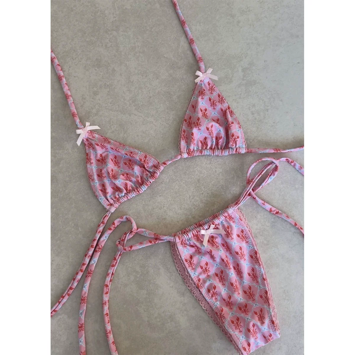 Two-Piece Triangle Bikini Set with Halter Ties and Bows