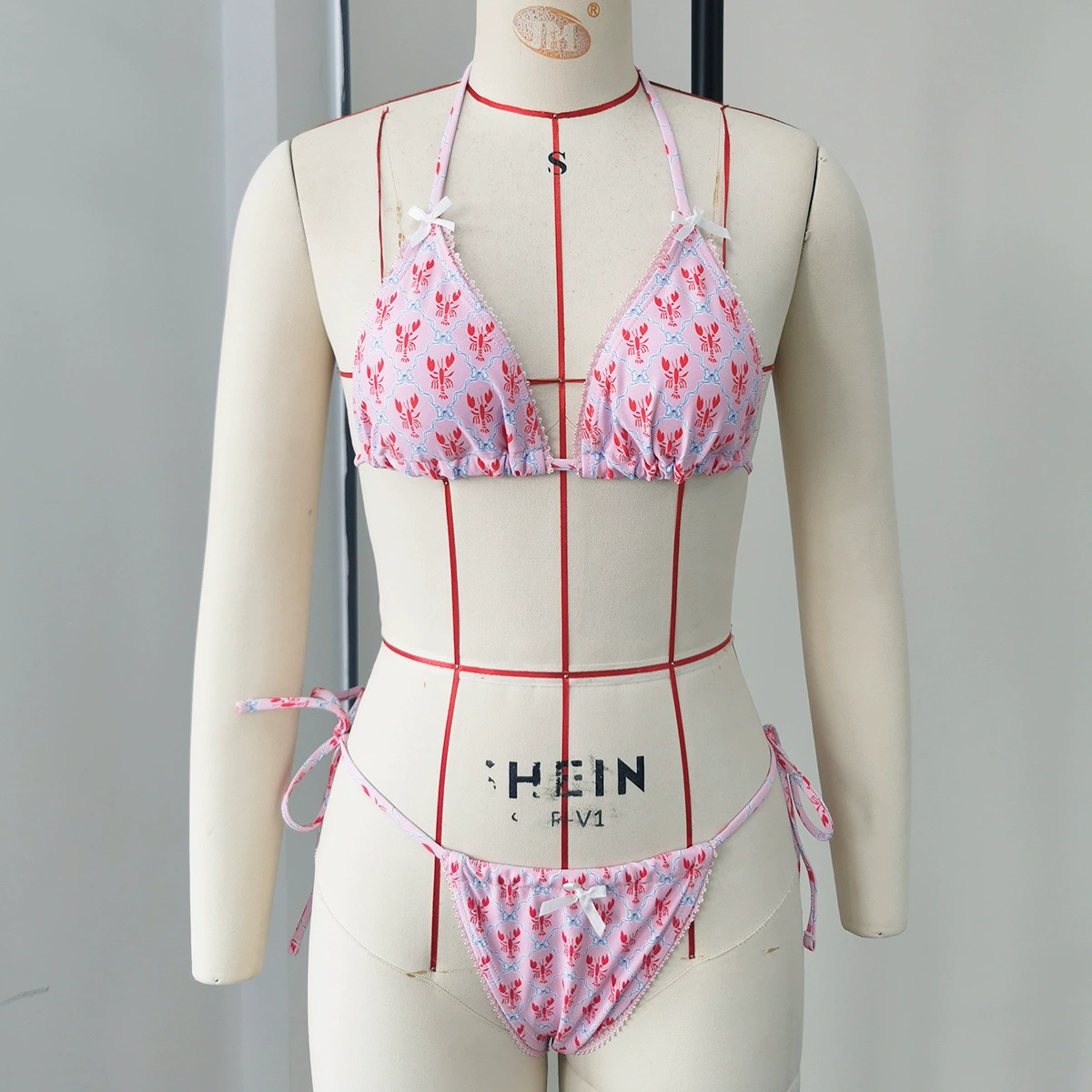 Two-Piece Triangle Bikini Set with Halter Ties and Bows