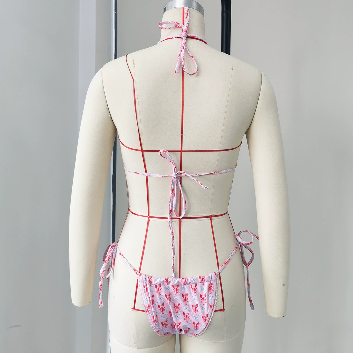 Two-Piece Triangle Bikini Set with Halter Ties and Bows view 3