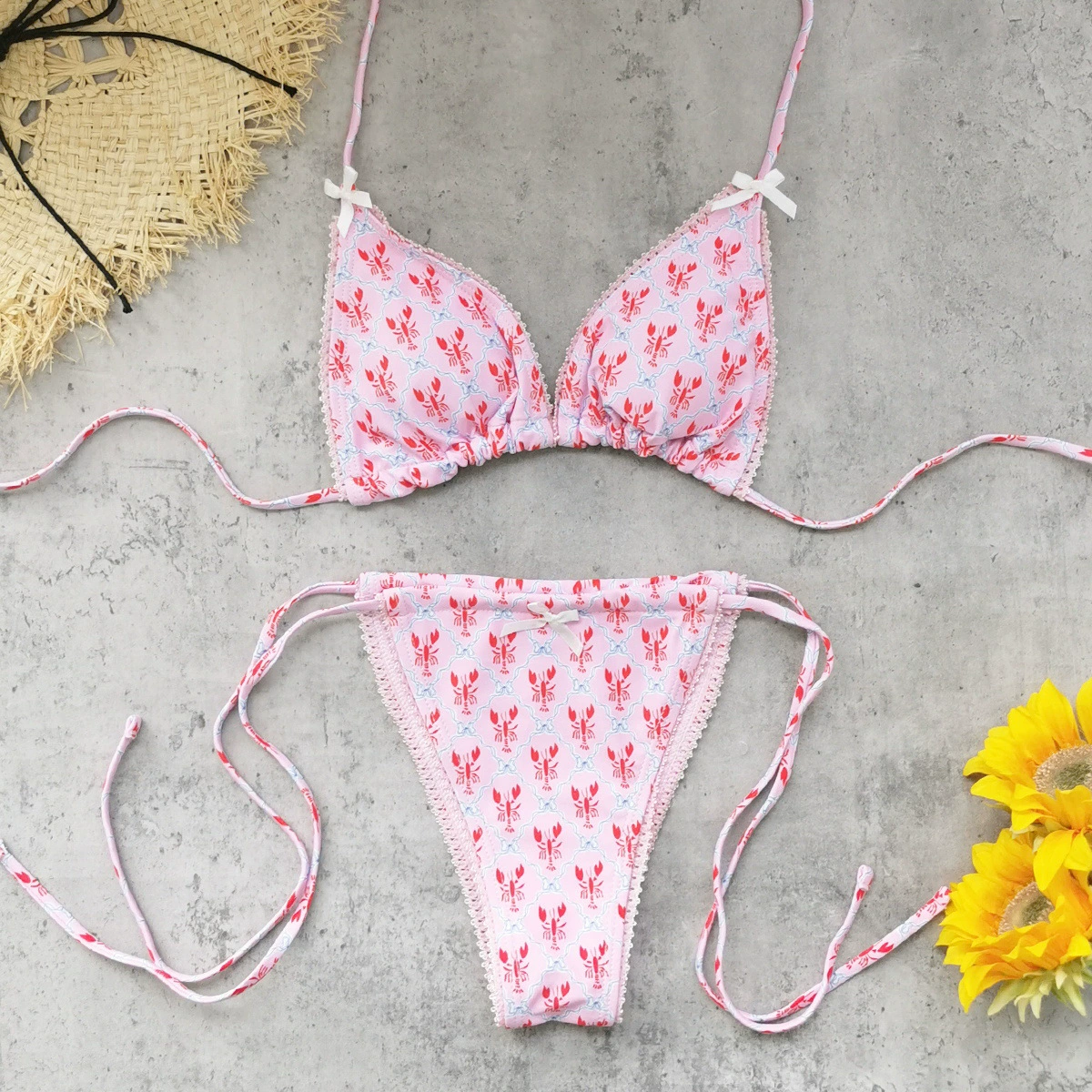 Two-Piece Triangle Bikini Set with Halter Ties and Bows view 4