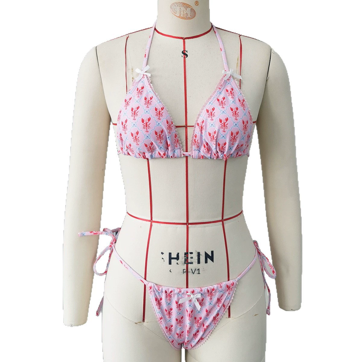 Two-Piece Triangle Bikini Set with Halter Ties and Bows view 5