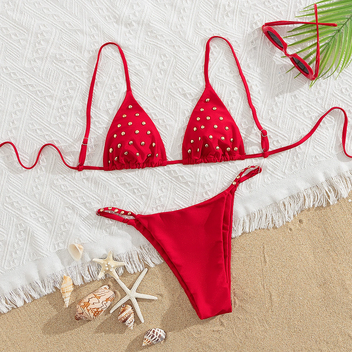 Triangle Bikini Set with Adjustable Straps and Tie Back