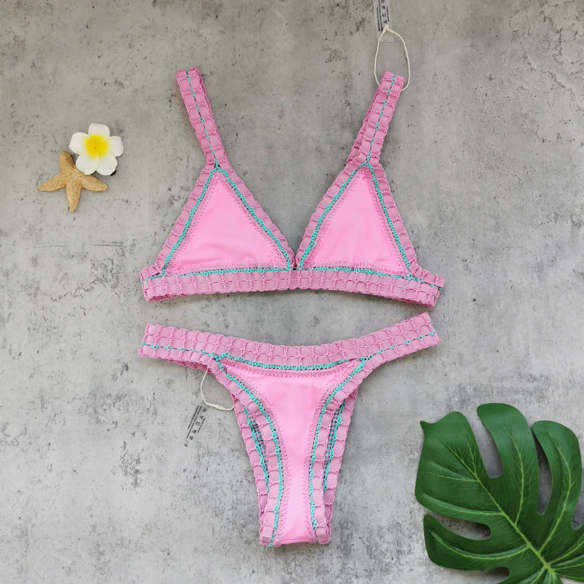 Two-Piece Triangle Bikini Set with High-Cut Bottom and Adjustable Straps