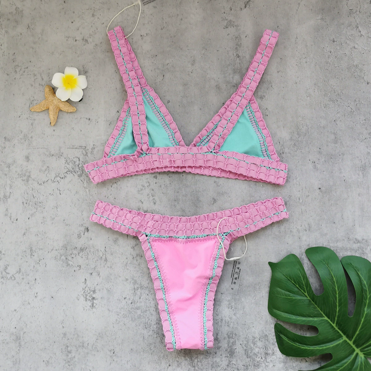 Two-Piece Triangle Bikini Set with High-Cut Bottom and Adjustable Straps