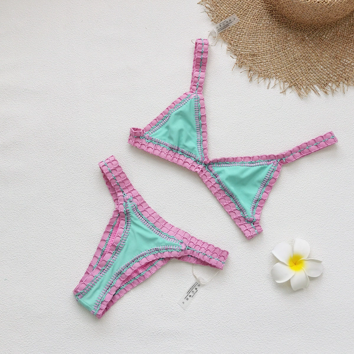 Two-Piece Triangle Bikini Set with High-Cut Bottom and Adjustable Straps view 3