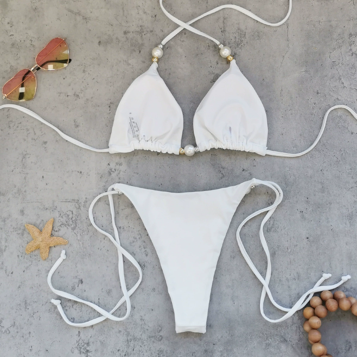 Two-Piece Triangle Bikini Set with Bead Accents view 4