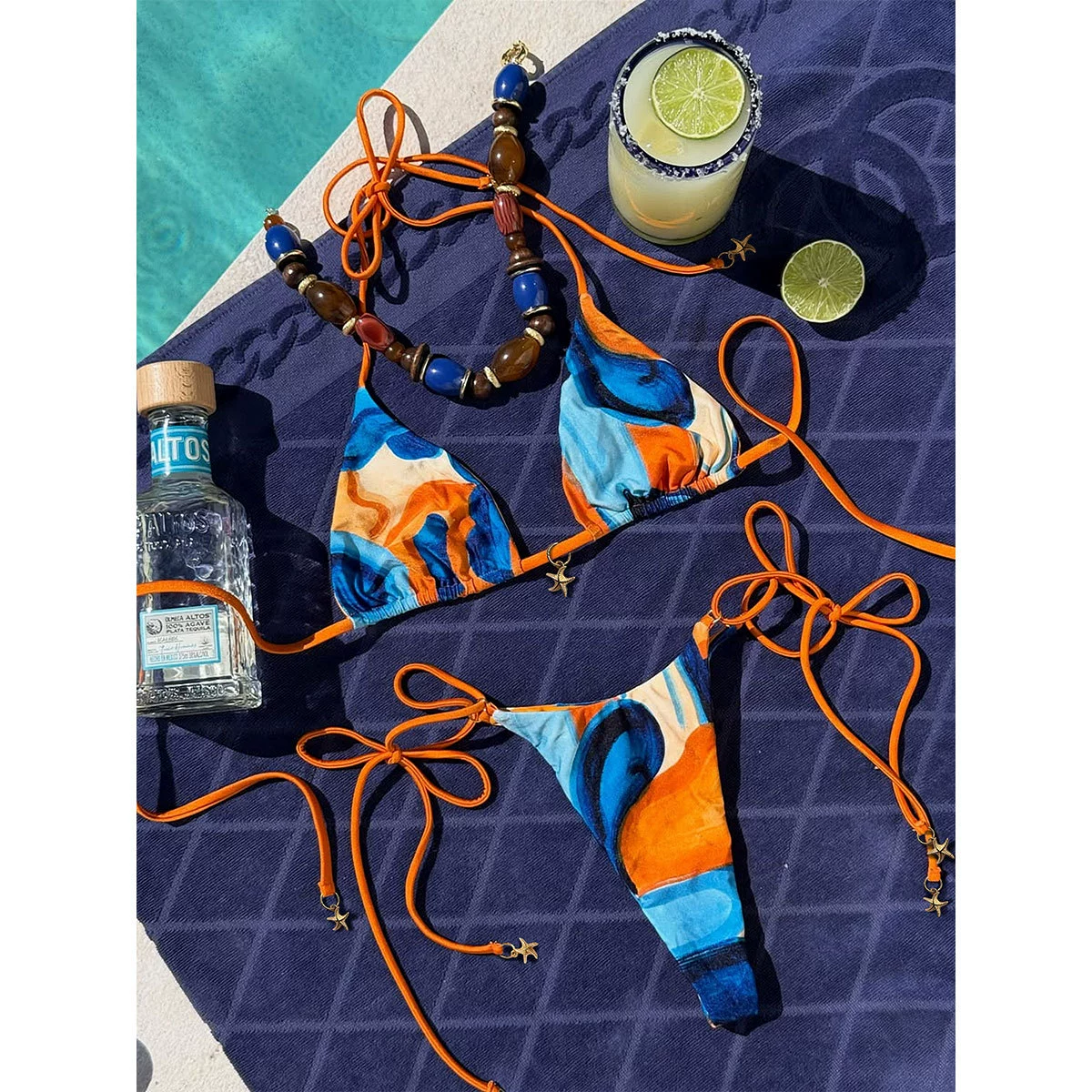 Halter Neck Triangle Bikini Set with Side Tie Bottoms